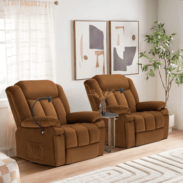 COLAMY Heated Swivel Rocker Recliner Chair with Massage and Phone Holder, Glider Recliner Sofa for Living Room, Bedroom, Office, Light Brown