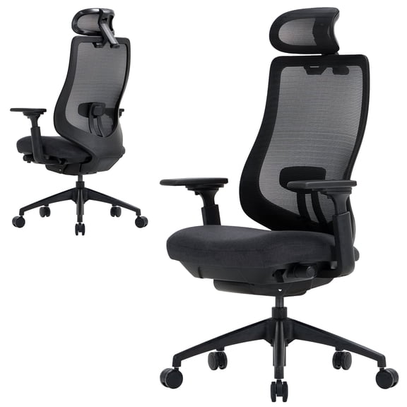 COLAMY ATLAS-01 Ergonomic Mesh Office Chair,High Back Computer Executive Desk Chair,Lumbar Support with Adjustable Headrest and 4D Arms, Slide Seat, Tilt Lock-Black