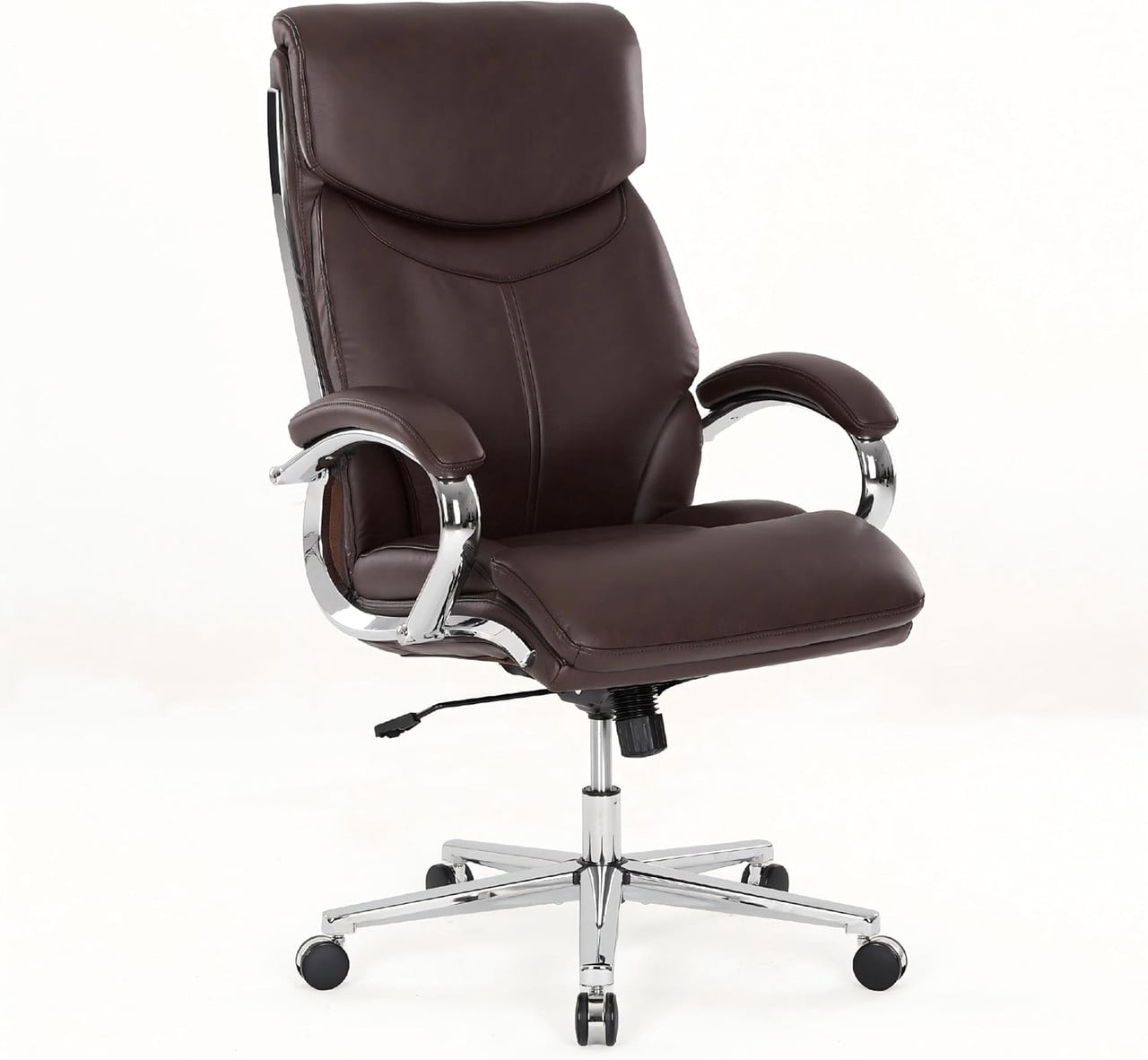 COLAMY High Back Executive Office Chair, PU Leather Computer Desk Chair with Extra Thick Padded Seat Cushion, Quiet Rubber Rolling Casters and Adjustable Tilt Tension for Home Workspace,Brown