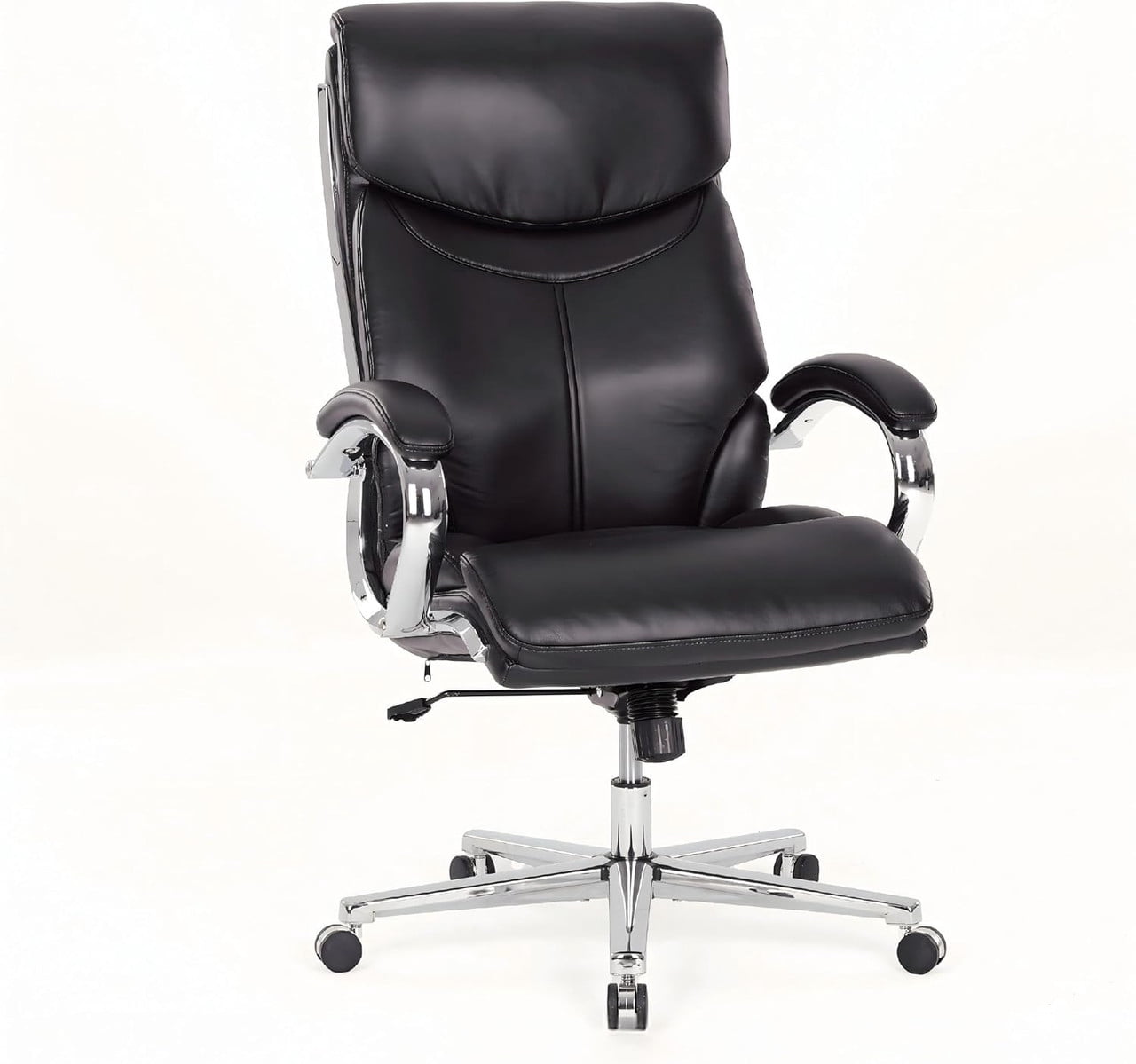 COLAMY High Back Executive Office Chair, PU Leather Computer Desk Chair with Extra Thick Padded Seat Cushion, Quiet Rubber Rolling Casters and Adjustable Tilt Tension for Home Workspace,Black