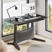 COLAMY LumiDesk 55" Electric Standing Desk, Dual Motor Whole-Piece Adjustable Sit Stand Desk with Drawer & Outlets, Ergonomic Home Office Computer Desk Veneer Desktop, Black Oak + Black
