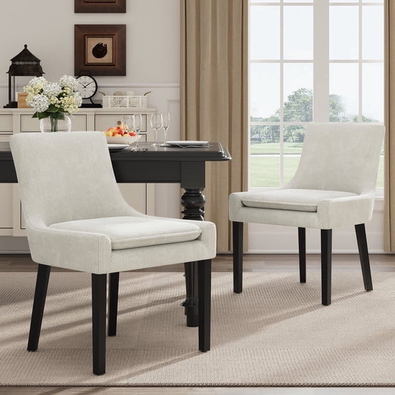 COLAMY Modern Dining Chairs Set of 2, Upholstered Corduroy Accent Side Leisure Chairs with Mid Back and Wood Legs for Living Room/Dining Room-Beige