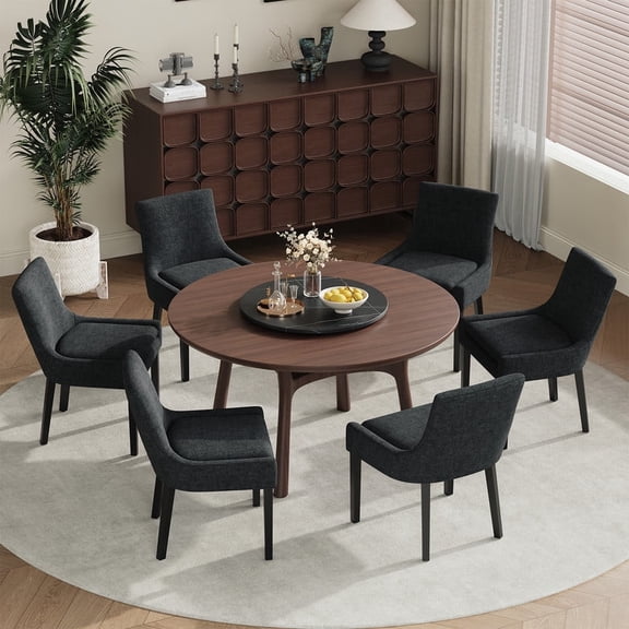 COLAMY Modern Dining Chairs Set of 6, Upholstered Corduroy Accent Side Leisure Chairs with Mid Back and Wood Legs for Living Room/Dining Room-Black