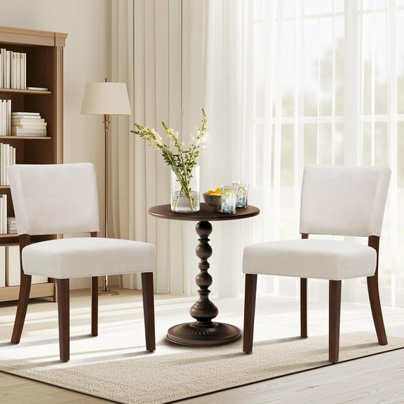 COLAMY Mid Century Modern Dining Chairs Set of 2, Upholstered Kitchen Chairs with Back, Farmhouse Fabric Side Dining Room Chairs with Wood Legs for Dining Room Kitchen Restaurant, Beige