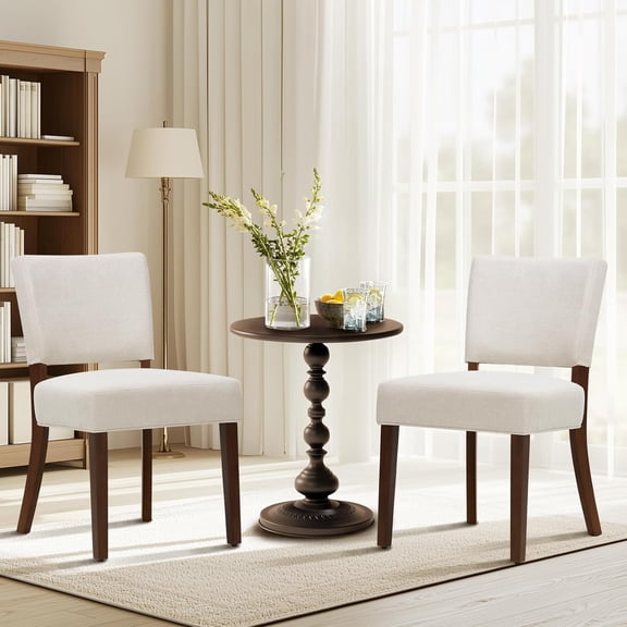 COLAMY Mid Century Modern Dining Chairs Set of 2, Upholstered Kitchen Chairs with Back, Farmhouse Fabric Side Dining Room Chairs with Wood Legs for Dining Room Kitchen Restaurant, Beige