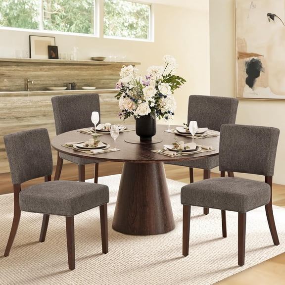 Mid Century Modern Dining Chairs Set of 4, Upholstered Kitchen Chairs with Back, Farmhouse Fabric Side Dining Room Chairs with Wood Legs for Dining Room Kitchen Restaurant, Brown