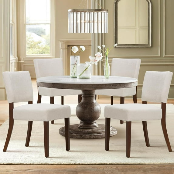 Mid Century Modern Dining Chairs Set of 4, Upholstered Kitchen Chairs with Open Back, Fabric Side Dining Room Chairs with Wood Legs for Dining Room Kitchen Restaurant, Beige