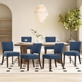 thumbnail image 1 of COLAMY Mid Century Modern Dining Chairs Set of 6, Upholstered Kitchen Chairs with Back, Farmhouse Fabric Side Dining Room Chairs with Wood Legs for Dining Room Kitchen Restaurant, Blue, 1 of 9
