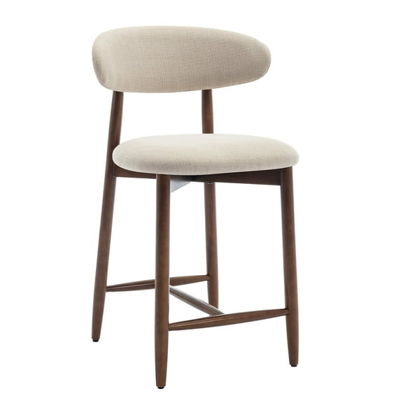 Mid Century Modern Kitchen Bar Stools Set of 1, Counter Height Stools with Curved Back and Wooden Frame,Upholstered Seat Beige