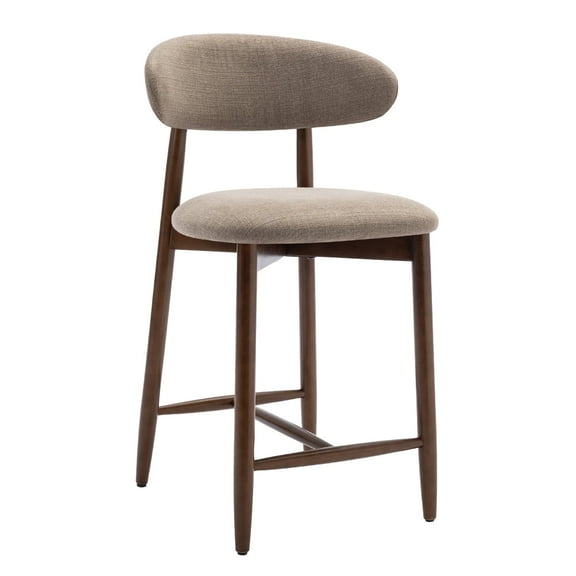Mid Century Modern Kitchen Bar Stools Set of 1, Counter Height Stools with Curved Back and Wooden Frame,Upholstered Seat Camel