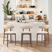 AFO 26" Counter Height Bar Stools Set of 3, Kitchen Bar Stools With Curved Back & Wood Legs, Mid Century Modern Upholstered, For Kitchen Island Dining Room, Beige