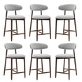 thumbnail image 1 of Mid Century Modern Kitchen Bar Stools Set of 6, Counter Height Stools with Curved Back and Wooden Frame,Upholstered Seat Lightgrey, 1 of 9