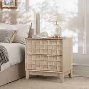 COLAMY Mid Century Modern Nightstand with Charging Station, 2 Drawer Bedside Table with USB & Type-C Ports, Wooden End Table with Chessboard Relief for Bedroom, Living Room and Small Spaces, Oak