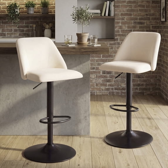 COLAMY Modern Adjustable Bar Stools, Set of 2 Swivel Kitchen Counter Stools, 25"-33" Height, Soft Fabric for 35"-45" Tables, Beige