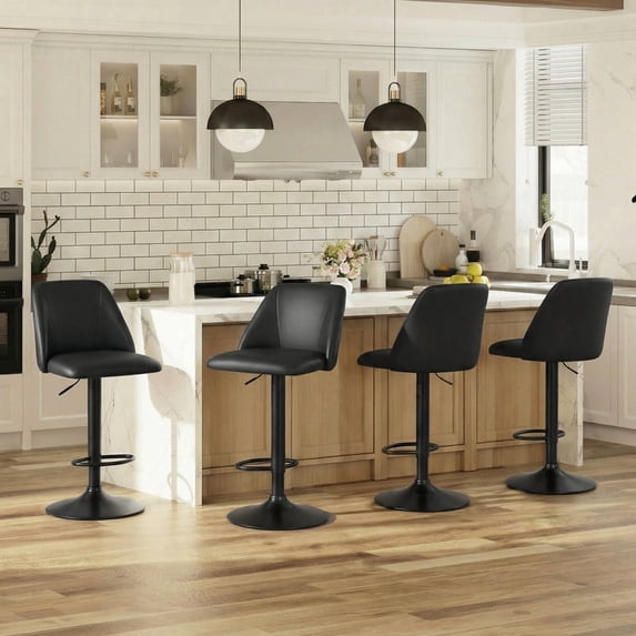 COLAMY Modern Adjustable Bar Stools, Set of 4 Swivel Kitchen Counter Stools, 25"-33" Height, Premium Faux Leather for 35"-45" Tables, Black