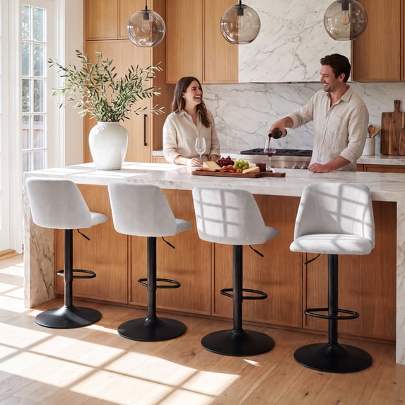 COLAMY Modern Adjustable Bar Stools, Set of 4 Swivel Kitchen Counter Stools, 25"-33" Height, Soft Fabric for 35"-45" Tables, Grey