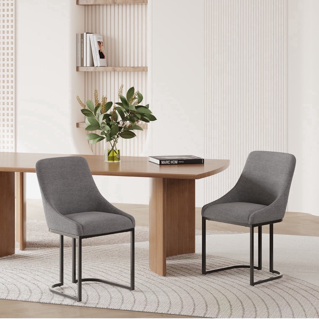 COLAMY Set of 2 Dining Chairs, Modern Upholstered Fabric Kitchen Chairs with U-Shaped Metal Legs, Armless Mid-Back Side Chairs for Home and Hotel, Gray