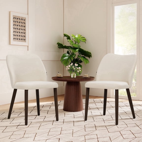 AFO Upholstered Modern Dining Chairs with Wooden Legs, Kitchen Side Chairs for Dining Room, Restaurant and Café, Set of 2, Beige