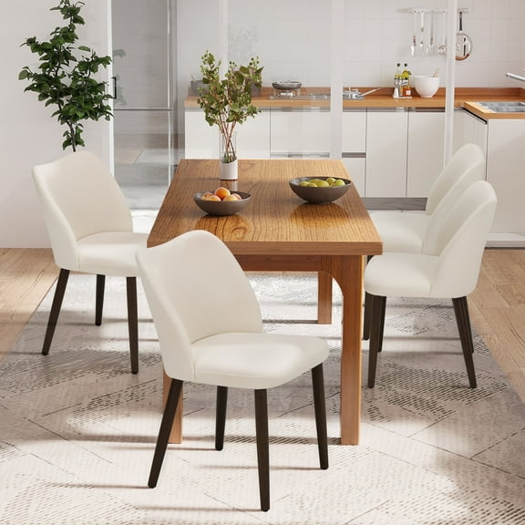 Modern Fabric Side Chairs with Cushioned Seat and Wooden Legs , Upholstered Dining Room Chairs Set of 4 for Kitchen, Café or Restaurant – Beige