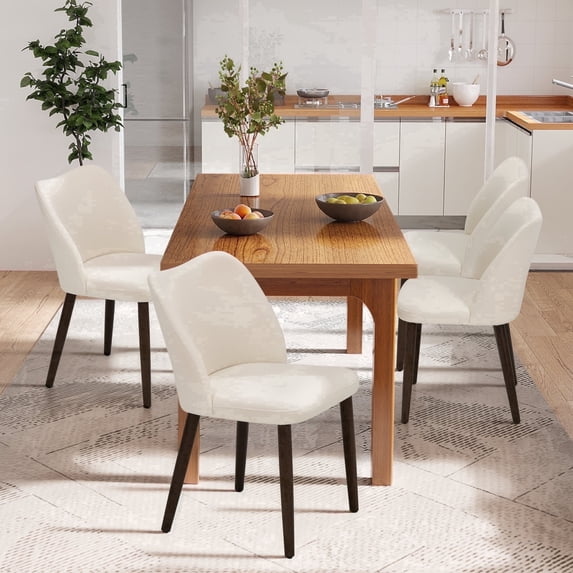AFO Upholstered Modern Dining Chairs with Wooden Legs, Kitchen Side Chairs for Dining Room, Restaurant and Café, Set of 4, Beige