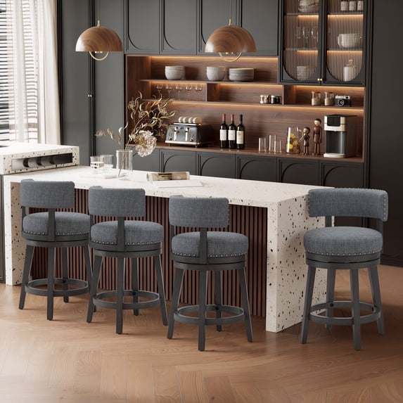 COLAMY Swivel Bar Stools Set of 4, 25 Inch Counter Height Stools, Modern Upholstered Wood Bar Chairs with Back for Kitchen Island Dining Room Bar, Fits 34-40" Height, Gray