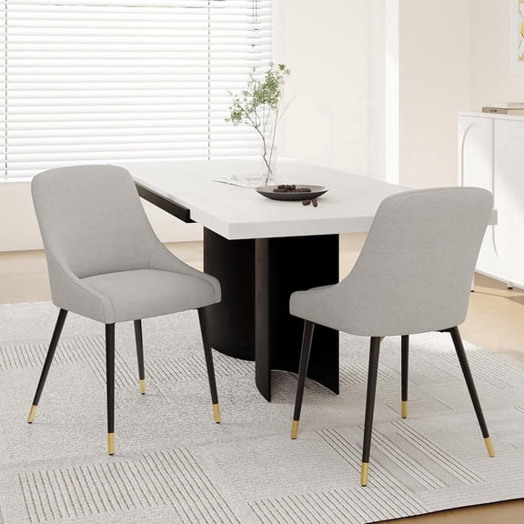 COLAMY Modern Upholstered Dining Chairs Set of 2 Kitchen Side Chair with Metal Legs Beige