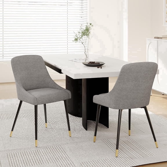 COLAMY LUMA Dining Chairs Set of 2, Upholestered Fabric Kitchen Chairs with Metal Legs and Padded Cushion, Armless Accent Side Chair for Dining Room, Kitchen, Gray