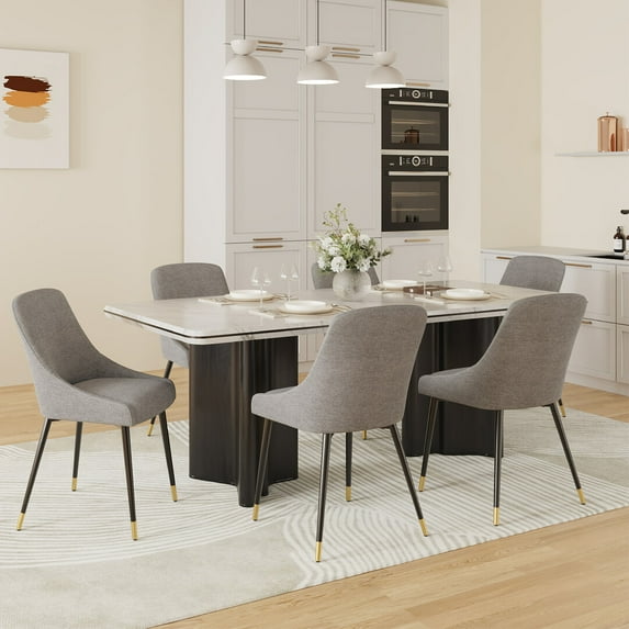 COLAMY LUMA Dining Chairs Set of 6, Upholestered Fabric Kitchen Chairs with Metal Legs and Padded Cushion, Armless Accent Side Chair for Dining Room, Kitchen, Gray