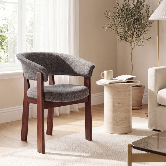 COLAMY NOYA Luxe Dining Chair, Fully Assembled Solid Wood Mid-Century Modern Kitchen Chair, Upholstered Red Oak Accent Chair with 300lbs Capacity,Dark Grey Walnut