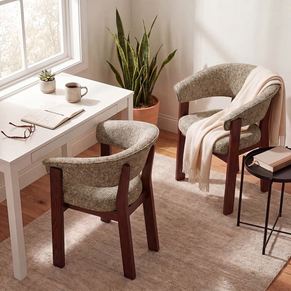 COLAMY NOYA Luxe Dining Chairs Set of 2, Solid Wood Mid-Century Modern Kitchen Chairs, Fully Assembled Upholstered Side Chairs with Red Oak Frame,Brown Walnut