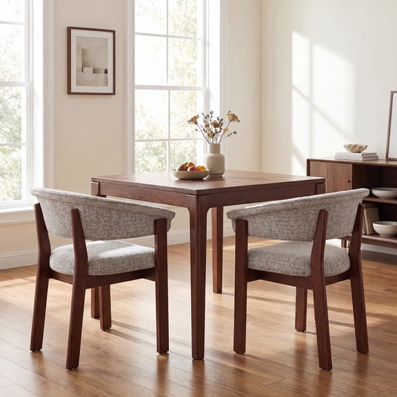 COLAMY NOYA Luxe Dining Chairs Set of 2, Solid Wood Mid-Century Modern Kitchen Chairs, Fully Assembled Upholstered Side Chairs with Red Oak Frame, Oatmeal Walnut