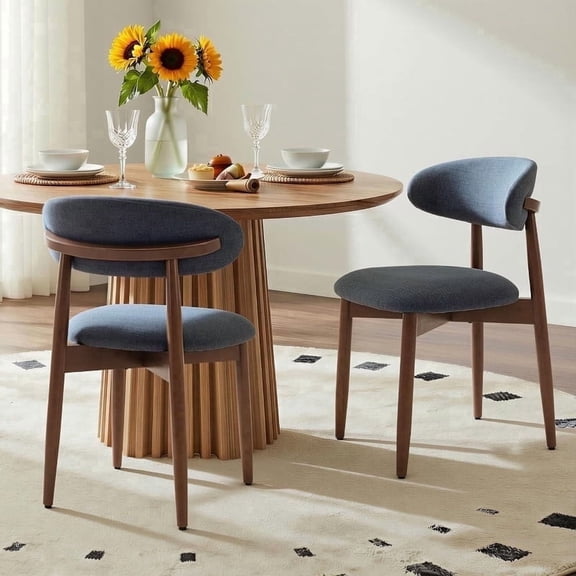 COLAMY NOYA Mid-Century Wooden Dining Chair Set of 2,Upholestered Kitchen Dining Chairs with Padded Seat, Modern Side Dining Chair for Dining Room & Kitchen,Blue