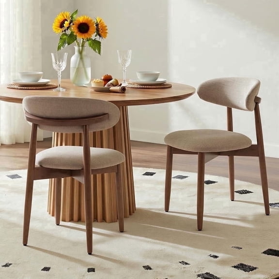 COLAMY NOYA Mid-Century Wooden Dining Chair Set of 2, Upholestered Kitchen Dining Chairs with Padded Seat, Modern Side Dining Chair for Dining Room & Kitchen, Camel