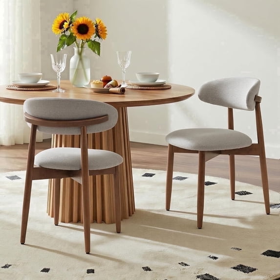COLAMY NOYA Mid-Century Wooden Dining Chair Set of 2, Upholestered Kitchen Dining Chairs with Padded Seat, Modern Side Dining Chair for Dining Room & Kitchen, Gray