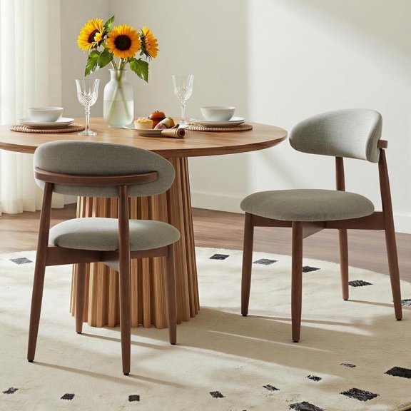 COLAMY NOYA Mid-Century Wooden Dining Chair Set of 2, Upholestered Kitchen Dining Chairs with Padded Seat, Modern Side Dining Chair for Dining Room & Kitchen, Green