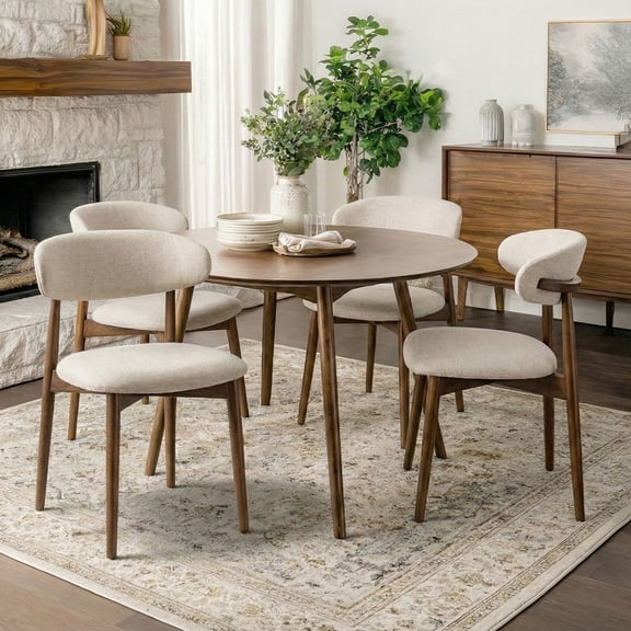 COLAMY NOYA Mid-Century Wooden Dining Chair Set of 4, Upholestered Kitchen Dining Chairs with Padded Seat, Modern Side Dining Chair for Dining Room & Kitchen, Beige