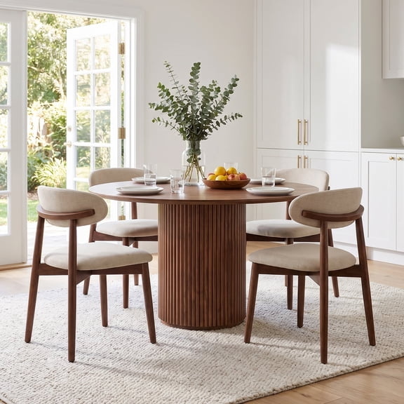 COLAMY NOYA Mid-Century Wooden Dining Chair Set of 4, Upholestered Kitchen Dining Chairs with Padded Seat, Modern Side Dining Chair for Dining Room & Kitchen, Beige