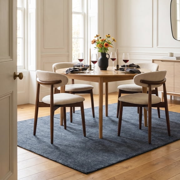 COLAMY NOYA Mid-Century Wooden Dining Chair Set of 4, Upholestered Kitchen Dining Chairs with Padded Seat, Modern Side Dining Chair for Dining Room & Kitchen, Beige