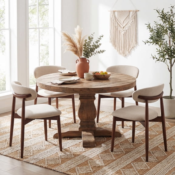 COLAMY NOYA Mid-Century Wooden Dining Chair Set of 4, Upholestered Kitchen Dining Chairs with Padded Seat, Modern Side Dining Chair for Dining Room & Kitchen, Beige