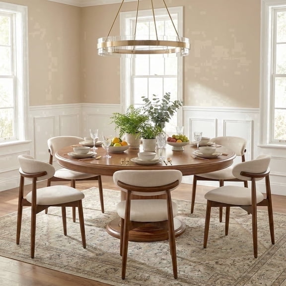 COLAMY NOYA Mid-Century Wooden Dining Chair Set of 6, Upholestered Kitchen Chairs with Padded Seat, Modern Side Dining Chair for Dining Room & Kitchen, Beige