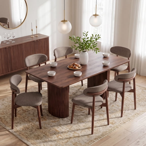 COLAMY NOYA Mid-Century Wooden Dining Chair Set of 6, Upholestered Kitchen Dining Chairs with Padded Seat, Modern Side Dining Chair for Dining Room & Kitchen, Camel