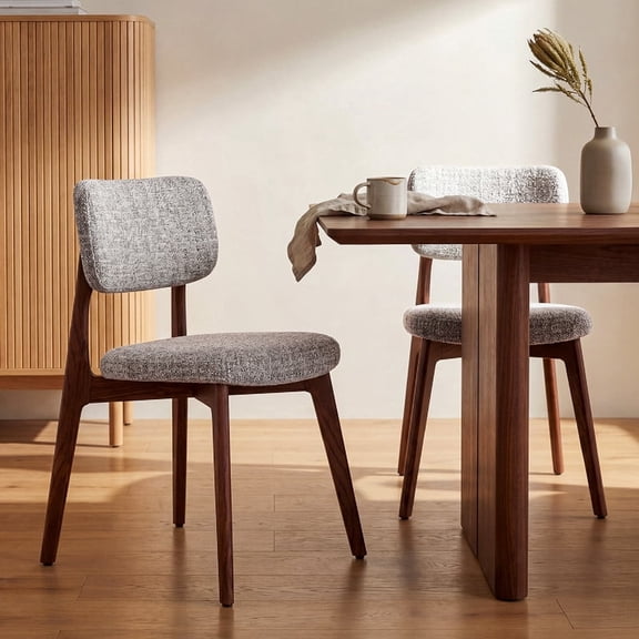 COLAMY NOYA Prime Dining Chairs Set of 2 Upholstered Dining Chairs Mid-Century Modern Kitchen Chairs Solid Wood Red Oak Frame Padded Farmhouse Side Chairs Home Furniture - Oatmeal Walnut