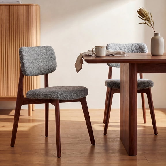 COLAMY NOYA Prime Dining Chairs Set of 2 Upholstered Dining Chairs Mid-Century Modern Kitchen Chairs Solid Wood Red Oak Frame Padded Farmhouse Side Chairs Home Furniture - Dark Grey Walnut