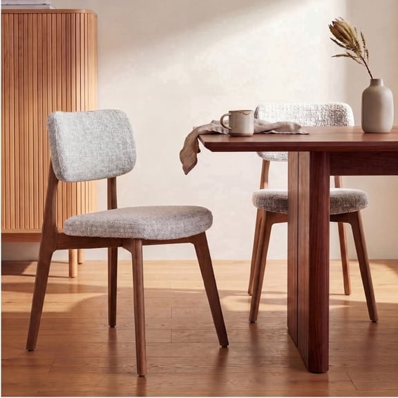 COLAMY NOYA Prime Dining Chairs Set of 2 Upholstered Dining Chairs Mid-Century Modern Kitchen Chairs Solid Wood Red Oak Frame Padded Farmhouse Side Chairs Home Furniture - Beige Walnut