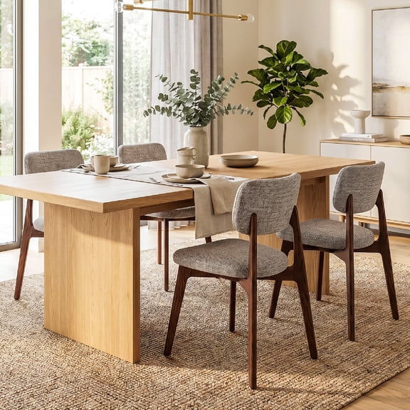 COLAMY NOYA Prime Dining Chairs Set of 4 Upholstered Dining Chairs Mid-Century Modern Kitchen Chairs Solid Wood Red Oak Frame Padded Farmhouse Side Chairs Home Furniture - Oatmeal Walnut