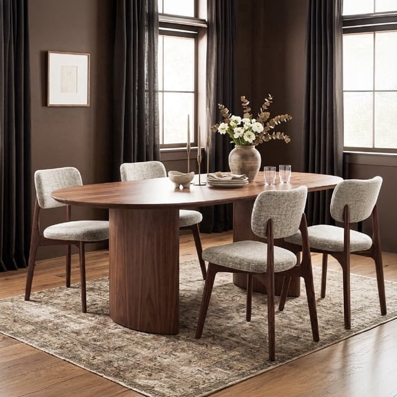 COLAMY NOYA Prime Dining Chairs Set of 4 Upholstered Dining Chairs Mid-Century Modern Kitchen Chairs Solid Wood Red Oak Frame Padded Farmhouse Side Chairs Home Furniture - Oatmeal Walnut