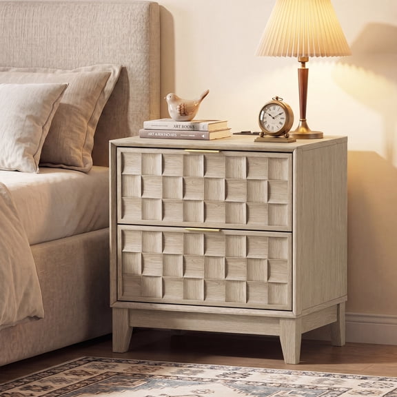 Nightstand with Charging Station, Modern 2 Drawer Bedside Table with Storage, 1 pack,Oak