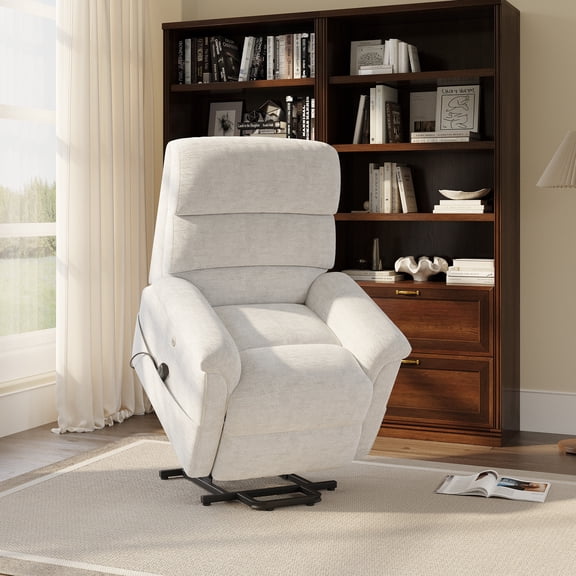 COLAMY Power Lift Recliner Chair for Elderly, Electric Massage and Heat Sofa with Lift Assistance, 20W USB and Type-C Fast Charging, Beige