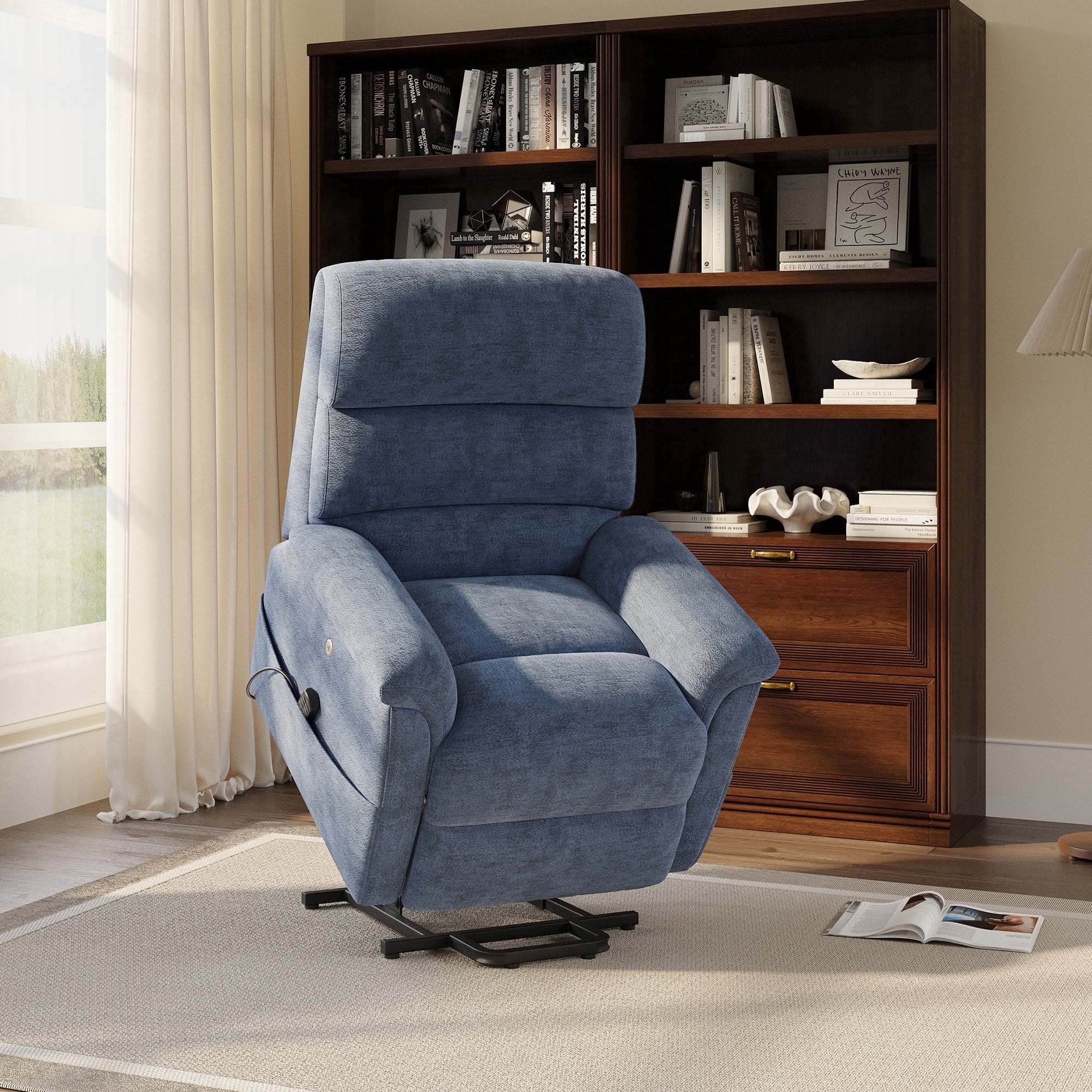 COLAMY Power Lift Recliner Chair for Elderly, Electric Massage and Heat Sofa with Lift Assistance, 20W USB and Type-C Fast Charging, Blue