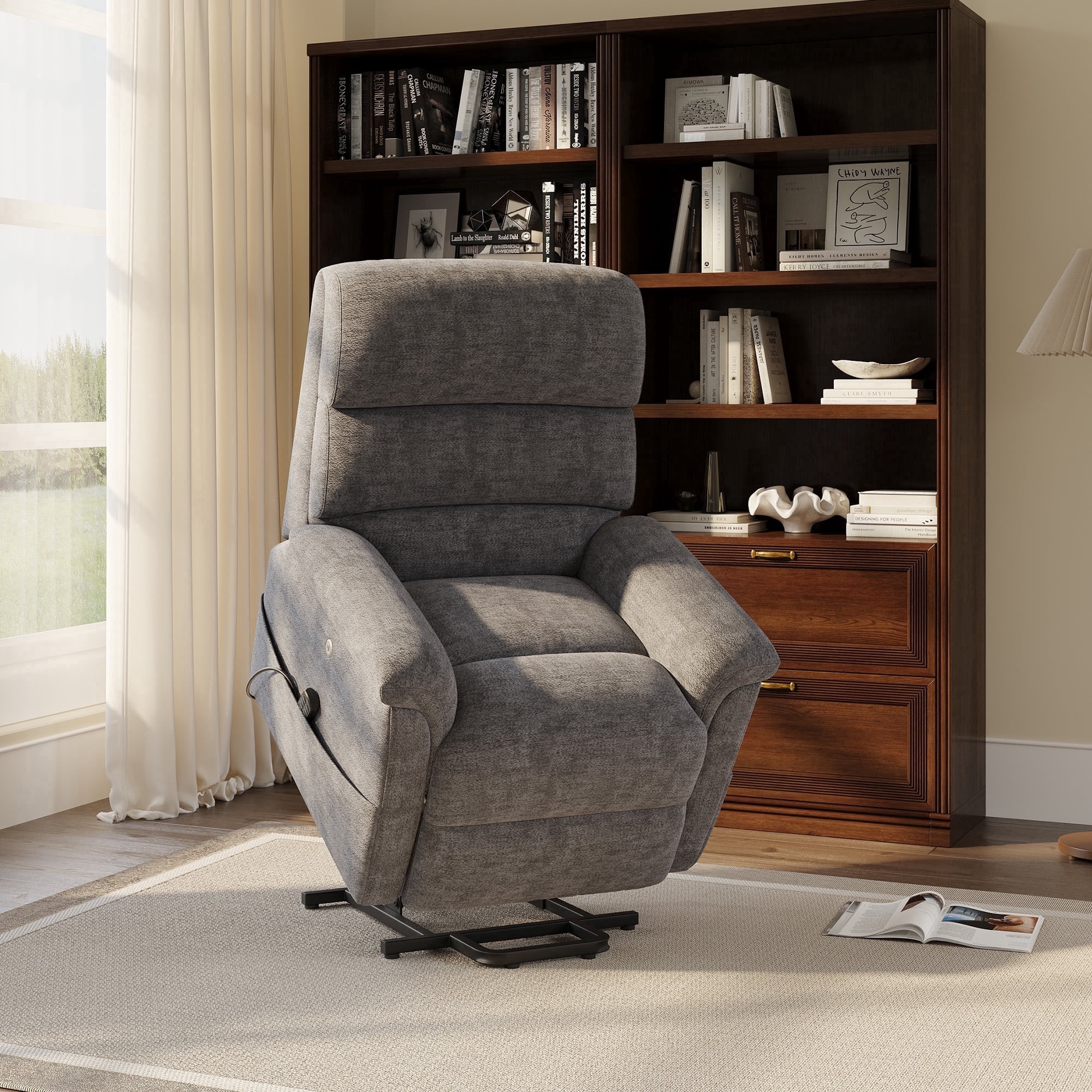 COLAMY Power Lift Recliner Chair for Elderly, Electric Massage and Heat Sofa with Lift Assistance, 20W USB and Type-C Fast Charging, Dark Grey